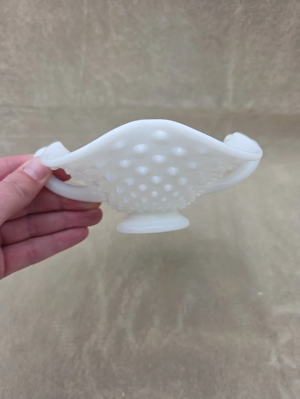 Vintage Ruffled Milk Glass White Hobnail Bowl Christmas Holiday Decor